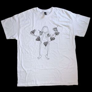Unique Surreal Art Graphic T-Shirt - Clock Man with Legs & Floral Ginkgo Leafs